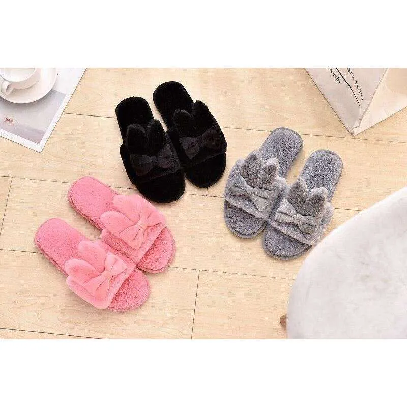 Indoor Plush Bow Ear Slippers