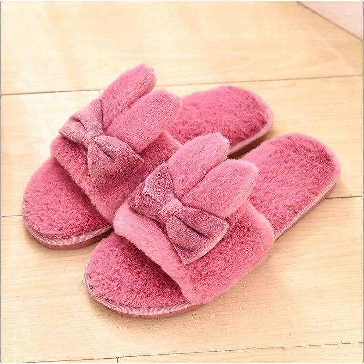 Indoor Plush Bow Ear Slippers