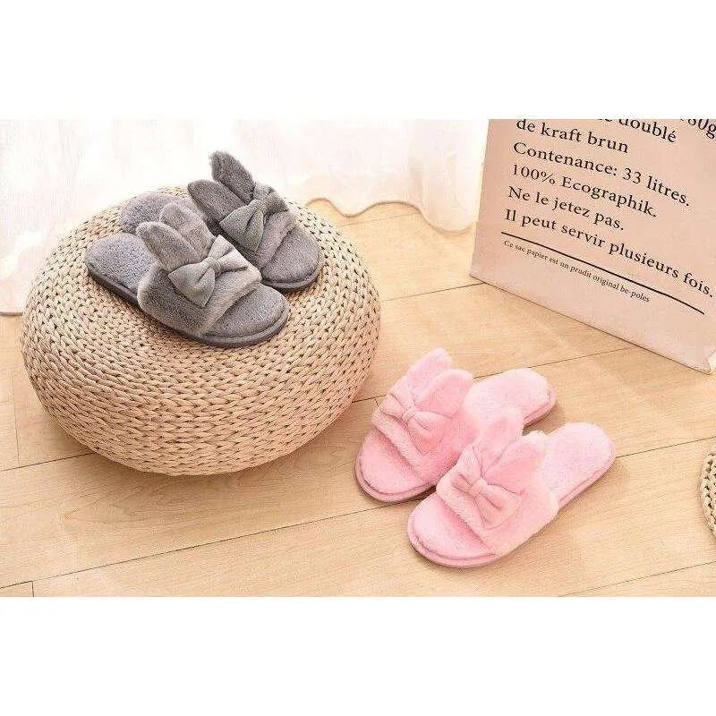 Indoor Plush Bow Ear Slippers
