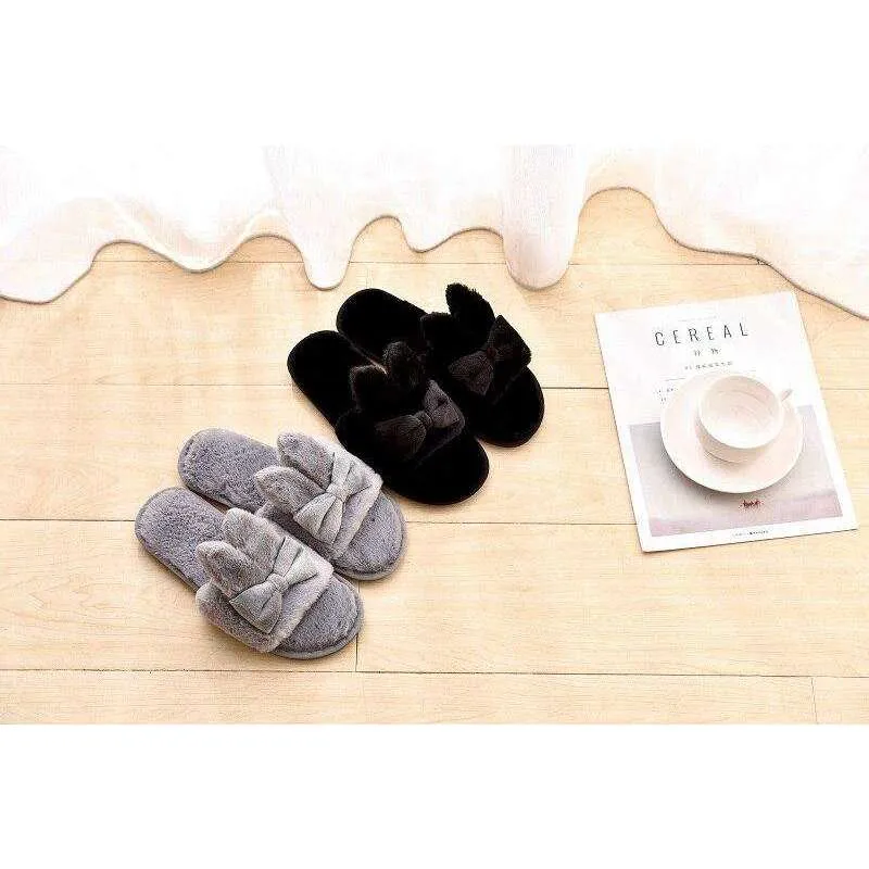 Indoor Plush Bow Ear Slippers