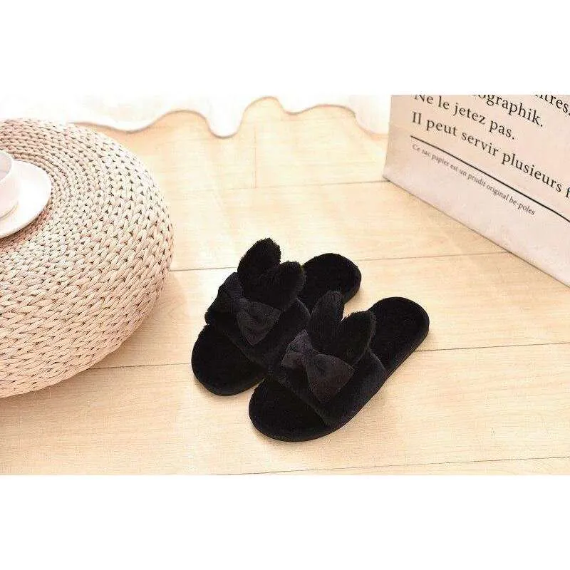 Indoor Plush Bow Ear Slippers