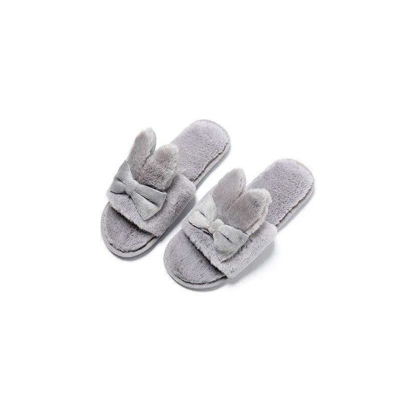 Indoor Plush Bow Ear Slippers