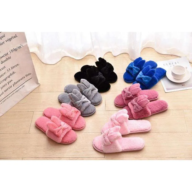Indoor Plush Bow Ear Slippers