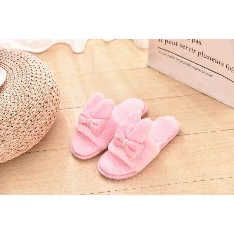 Indoor Plush Bow Ear Slippers