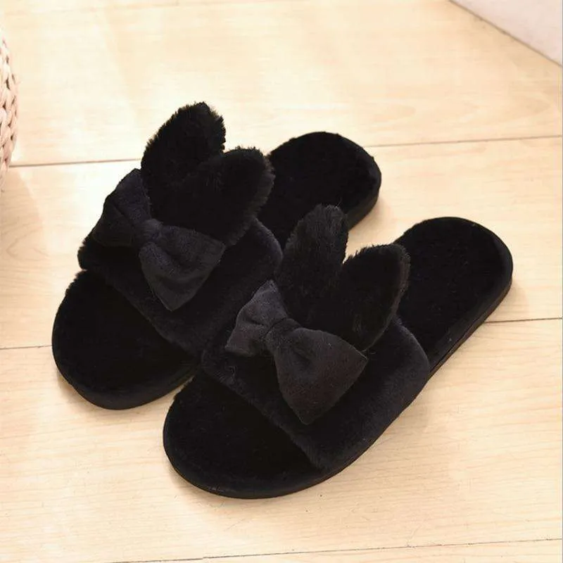 Indoor Plush Bow Ear Slippers