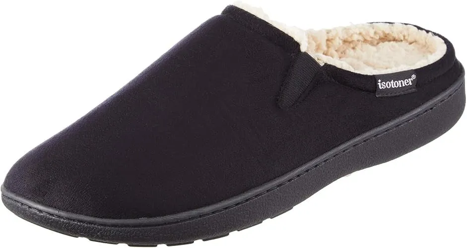 Isotoner Men's Microsuede Hoodback Slippers Black XXL 13 to 14