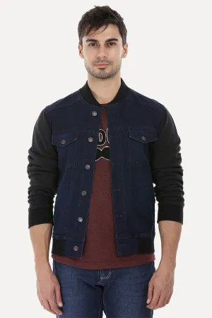 Knitted Sleeves Bomber Denim Jacket
