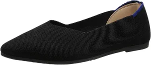 Ladies Fashion Solid Color Breathable Mesh Pointed Comfort Flat Casual Shoes Ladies Retro Shoes (Black, 6.5)