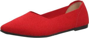 Ladies Fashion Solid Color Breathable Mesh Pointed Comfort Flat Casual Shoes Ladies Retro Shoes (Red, 7.5)