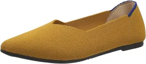 Ladies Fashion Solid Color Breathable Mesh Pointed Comfort Flat Casual Shoes Ladies Retro Shoes (Yellow, 8)