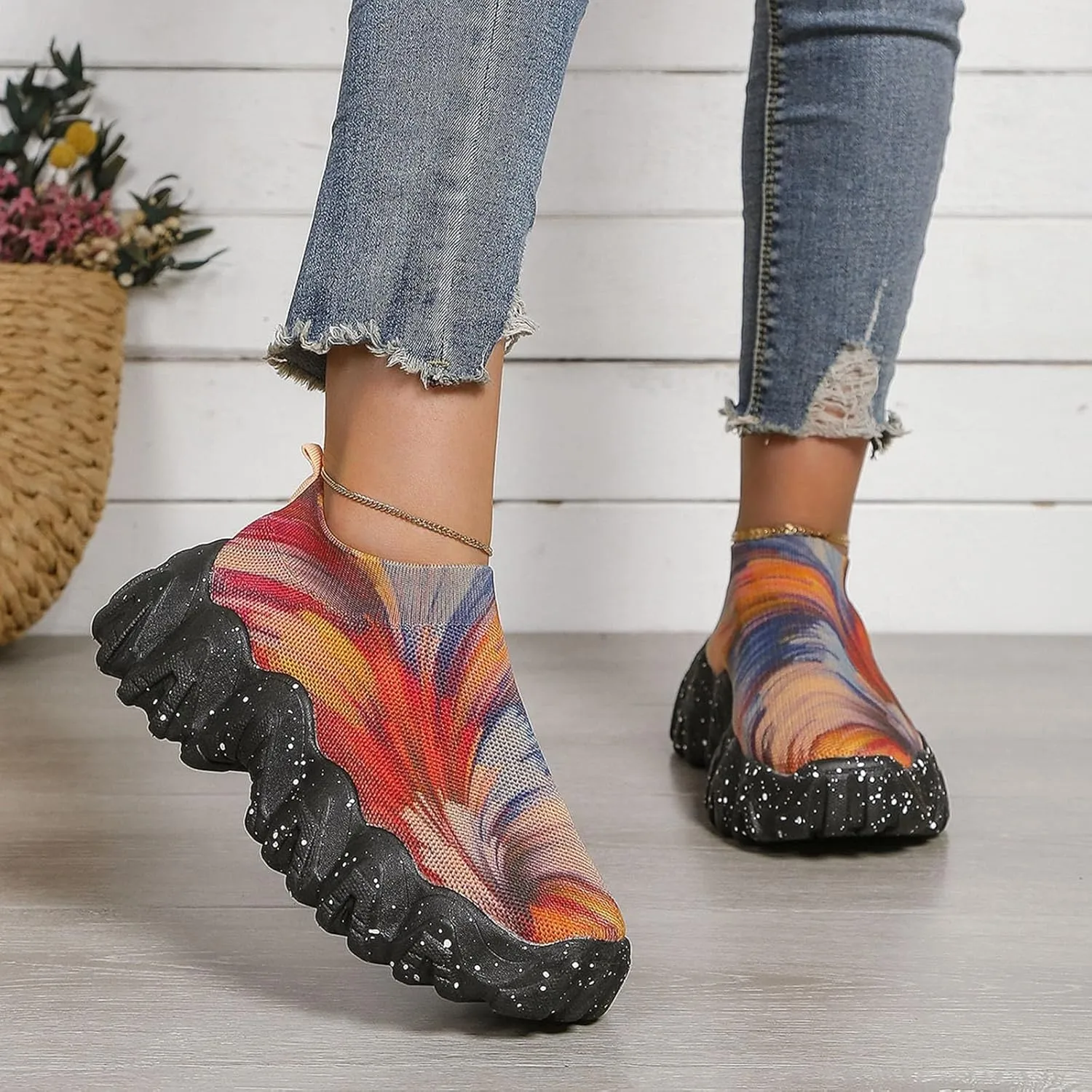Ladies Shoes Fashion Thick Sole Mesh Casual Shoes Comfortable Soft Sole One Foot Casual Business Casual Shoes Women Wide