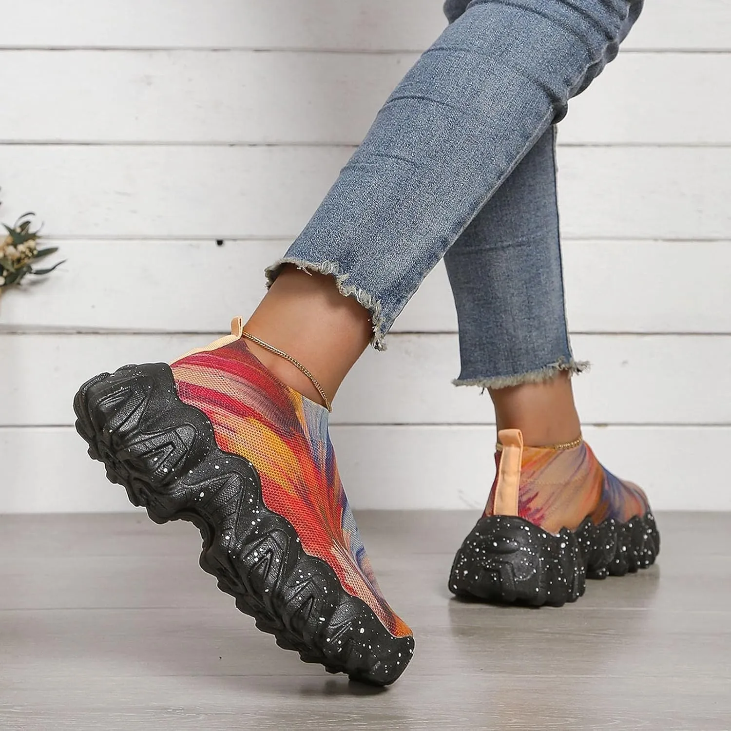 Ladies Shoes Fashion Thick Sole Mesh Casual Shoes Comfortable Soft Sole One Foot Casual Business Casual Shoes Women Wide