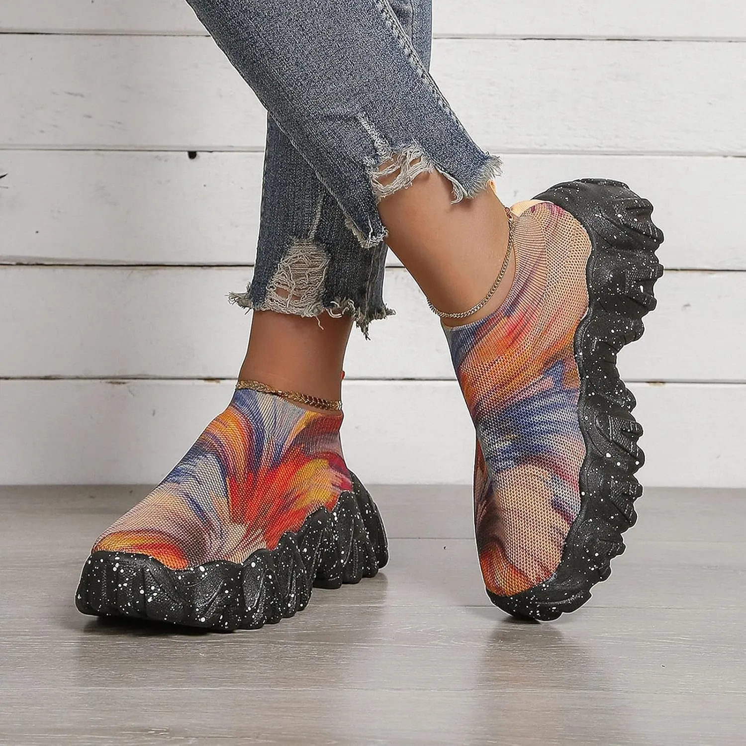 Ladies Shoes Fashion Thick Sole Mesh Casual Shoes Comfortable Soft Sole One Foot Casual Business Casual Shoes Women Wide