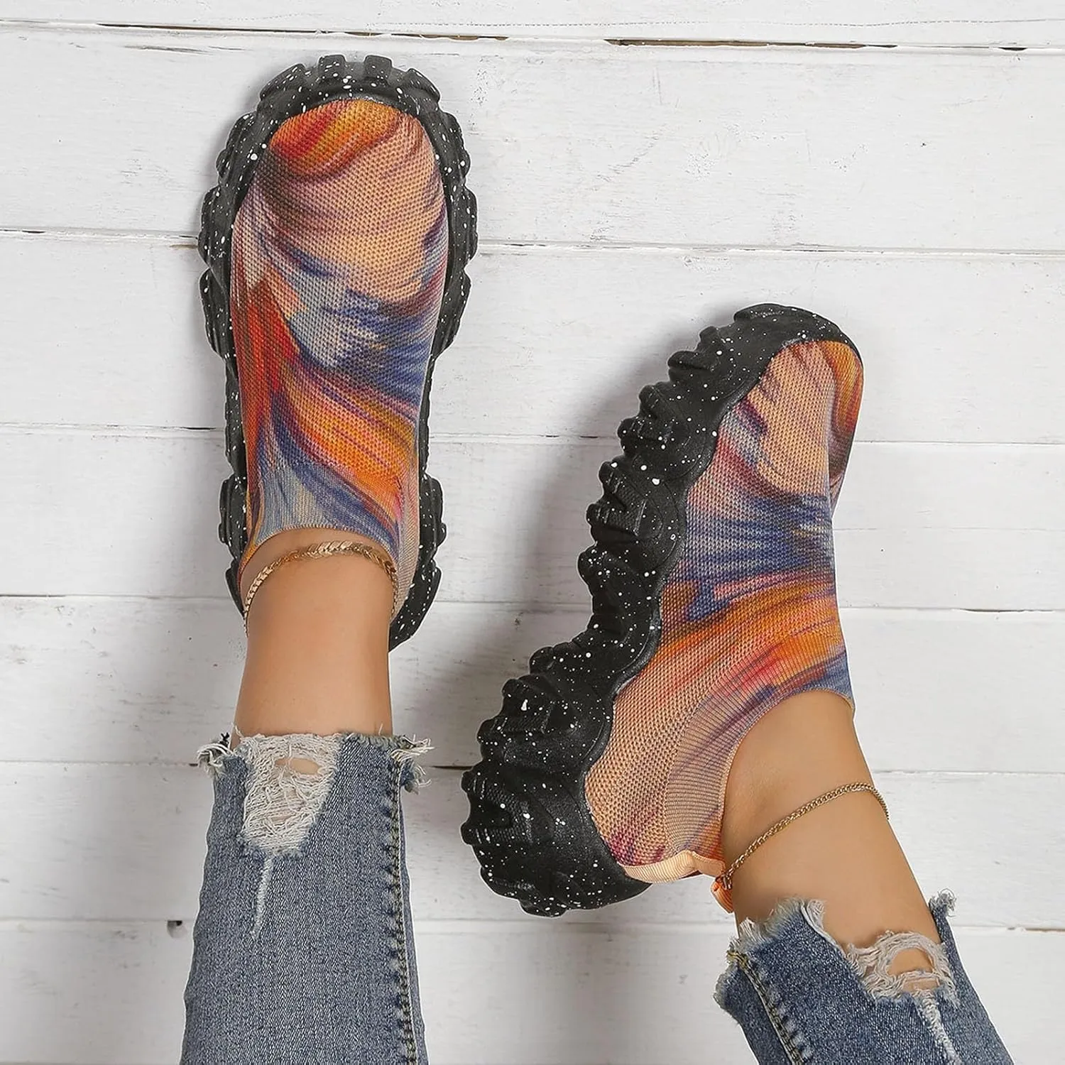 Ladies Shoes Fashion Thick Sole Mesh Casual Shoes Comfortable Soft Sole One Foot Casual Business Casual Shoes Women Wide