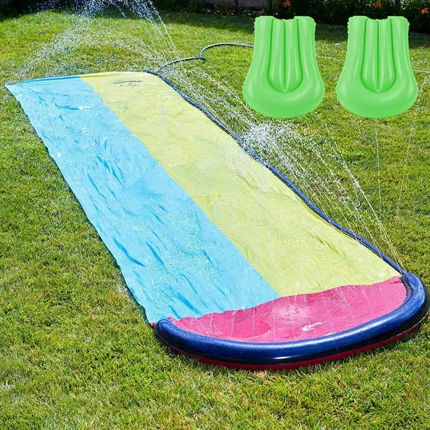 Lavinya Slip and Slide for Children and Adults-16FT Porch Splash Pool with Crash pad Summer Outdoor Water Toys Waterslide with Built in Splash Sprinkler Water Slide with 2 Surfboards