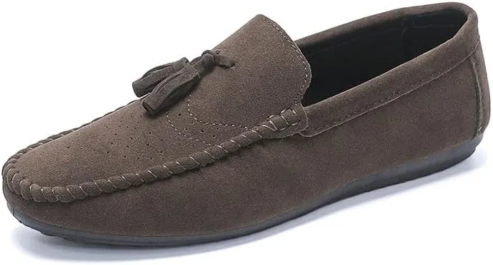 Loafers for Men Round Toe Nubuck Leather with Tassel Loafer Slip Resistant Flat Heel Anti-Slip Outdoor Wedding Slip-on