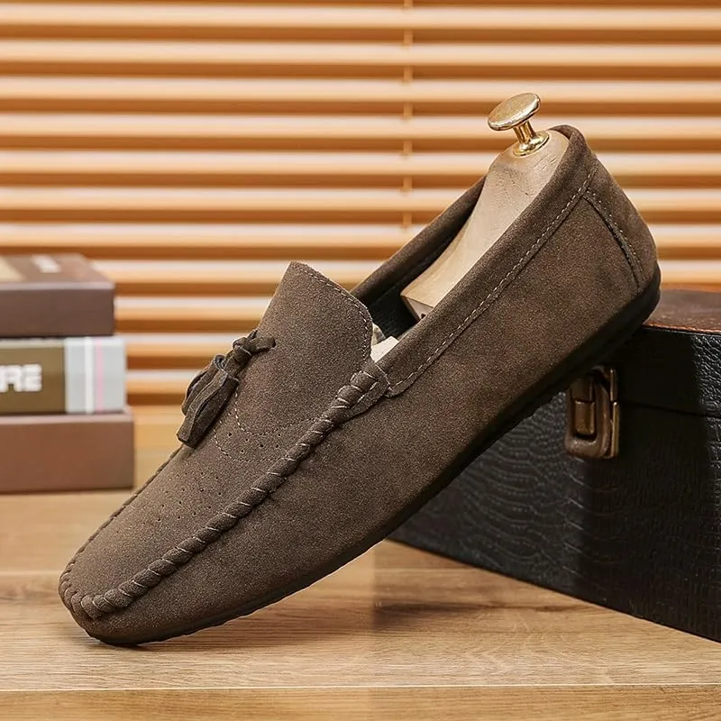 Loafers for Men Round Toe Nubuck Leather with Tassel Loafer Slip Resistant Flat Heel Anti-Slip Outdoor Wedding Slip-on