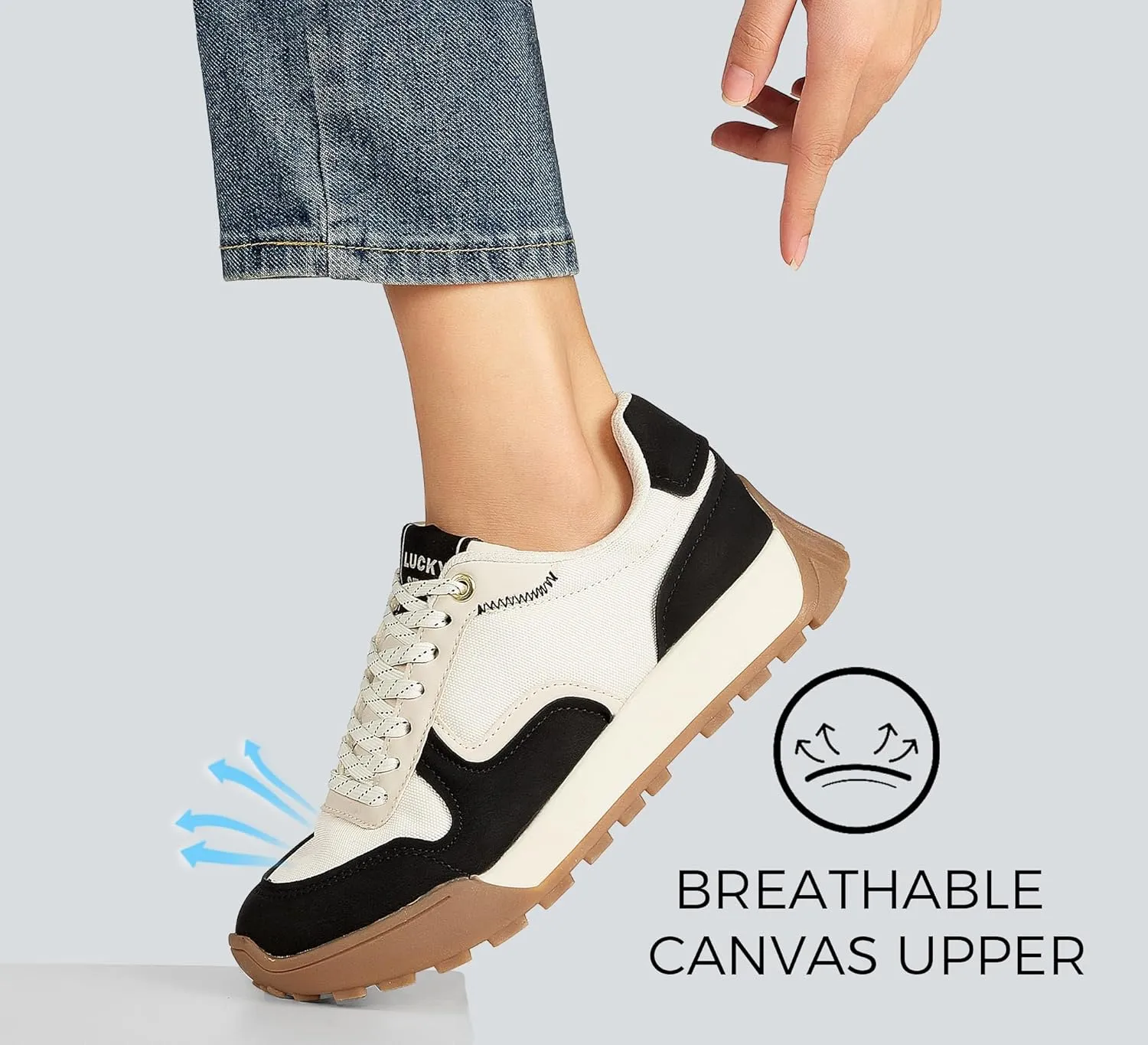 LUCKY STEP Women's Platform Canvas Sneaker Casual Lace-up Stylish Tennis Running Retro Classic Trainers Walking Fashion Sneakers