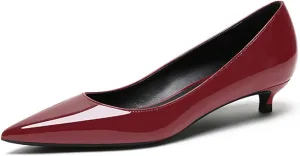 Lutalica W Women's Patent Leather Pointed Toe Basic Comfort Slip On Kitten Heel Dress Pumps Shoes