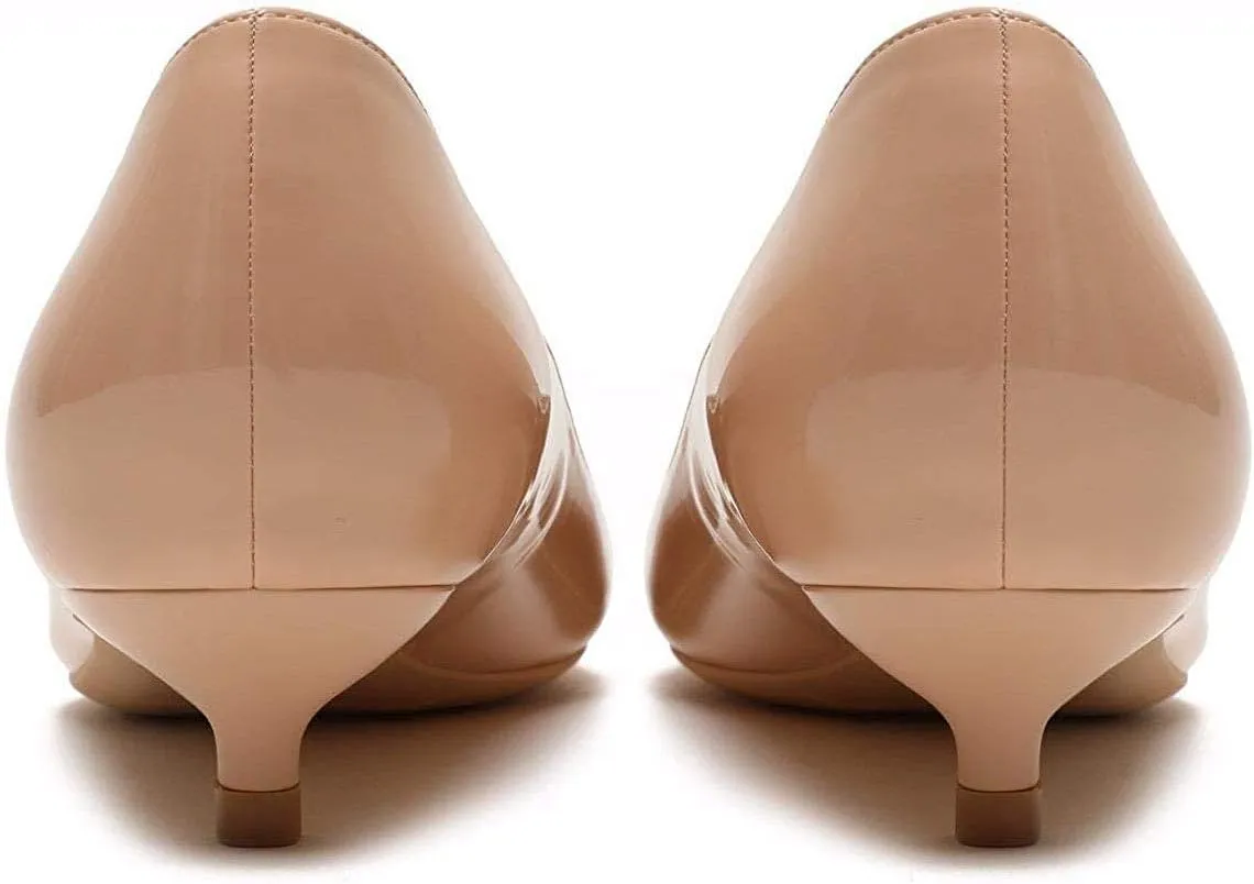 Lutalica W Women's Patent Leather Pointed Toe Basic Comfort Slip On Kitten Heel Dress Pumps Shoes