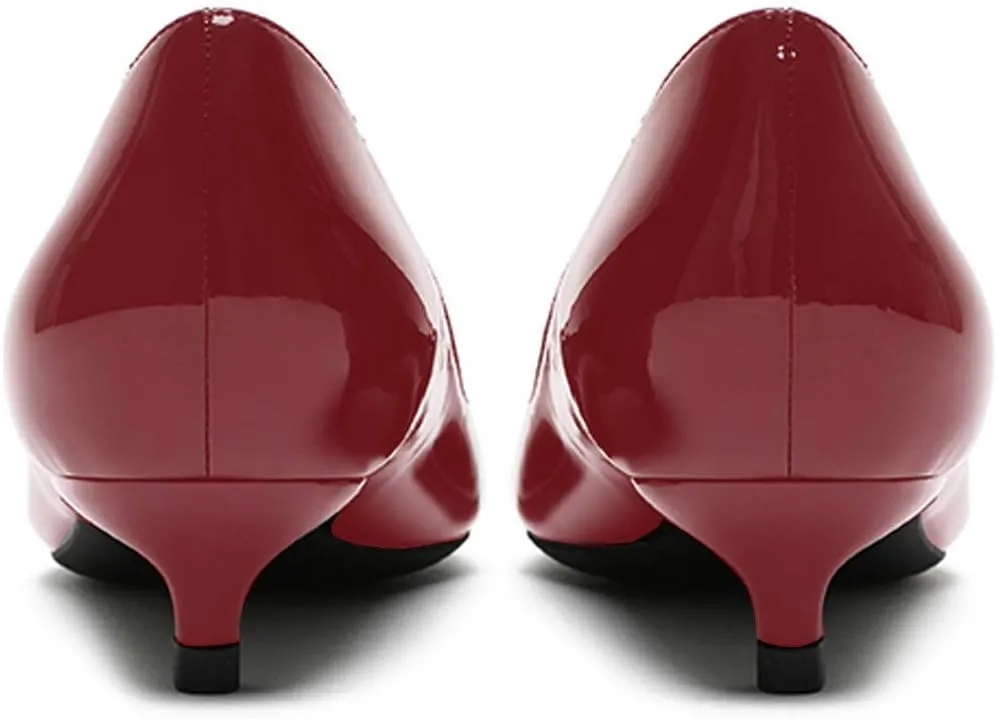 Lutalica W Women's Patent Leather Pointed Toe Basic Comfort Slip On Kitten Heel Dress Pumps Shoes