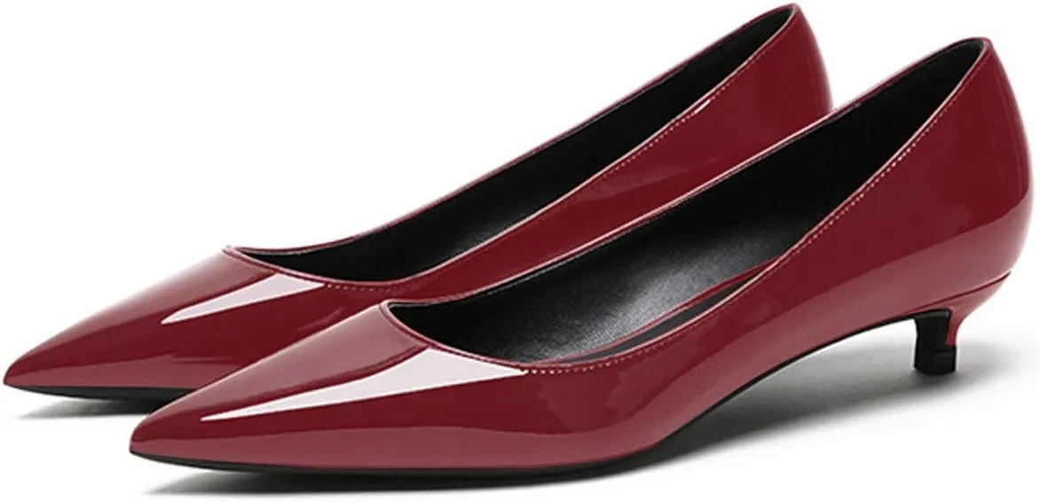 Lutalica W Women's Patent Leather Pointed Toe Basic Comfort Slip On Kitten Heel Dress Pumps Shoes