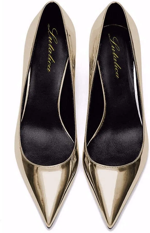 Lutalica W Women's Patent Leather Pointed Toe Basic Comfort Slip On Kitten Heel Dress Pumps Shoes