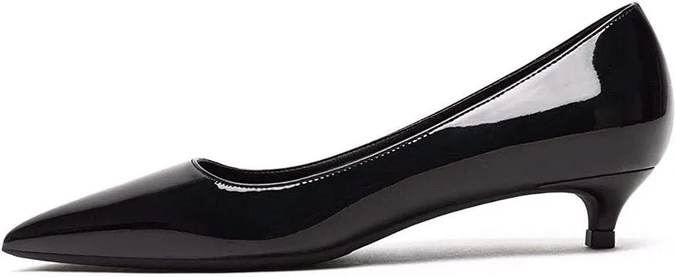 Lutalica W Women's Patent Leather Pointed Toe Basic Comfort Slip On Kitten Heel Dress Pumps Shoes