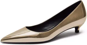 Lutalica W Women's Patent Leather Pointed Toe Basic Comfort Slip On Kitten Heel Dress Pumps Shoes