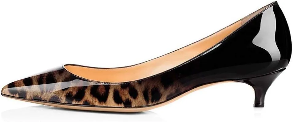 Lutalica W Women's Patent Leather Pointed Toe Basic Comfort Slip On Kitten Heel Dress Pumps Shoes