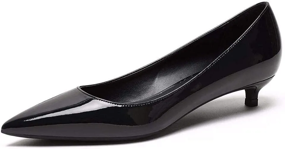 Lutalica W Women's Patent Leather Pointed Toe Basic Comfort Slip On Kitten Heel Dress Pumps Shoes