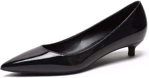 Lutalica W Women's Patent Leather Pointed Toe Basic Comfort Slip On Kitten Heel Dress Pumps Shoes