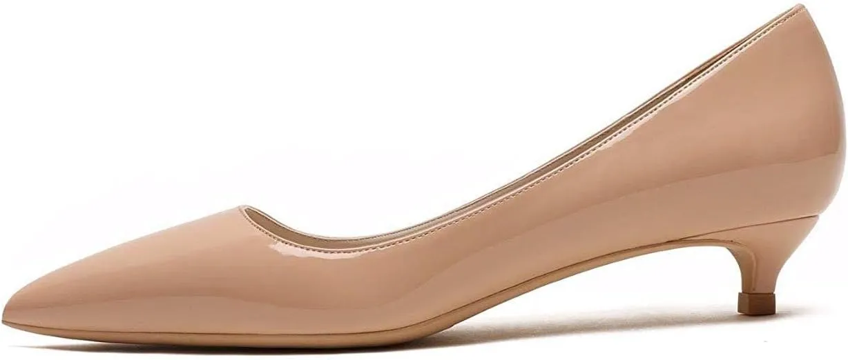 Lutalica W Women's Patent Leather Pointed Toe Basic Comfort Slip On Kitten Heel Dress Pumps Shoes