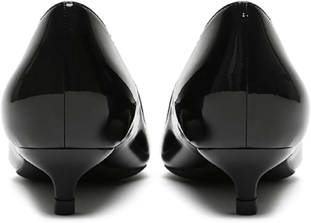 Lutalica W Women's Patent Leather Pointed Toe Basic Comfort Slip On Kitten Heel Dress Pumps Shoes