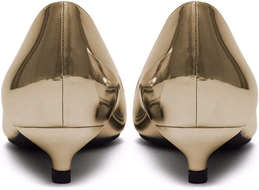 Lutalica W Women's Patent Leather Pointed Toe Basic Comfort Slip On Kitten Heel Dress Pumps Shoes