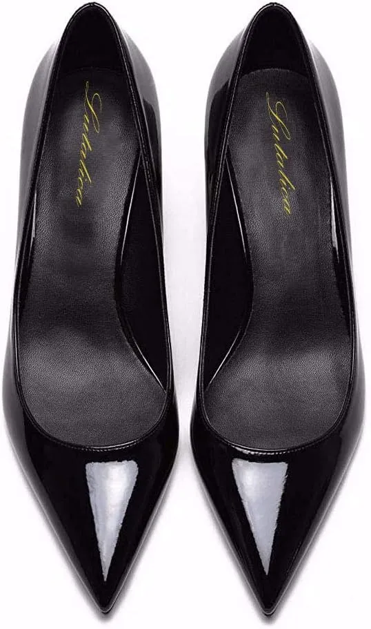 Lutalica W Women's Patent Leather Pointed Toe Basic Comfort Slip On Kitten Heel Dress Pumps Shoes