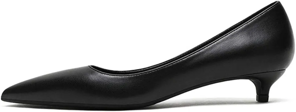 Lutalica W Women's Patent Leather Pointed Toe Basic Comfort Slip On Kitten Heel Dress Pumps Shoes