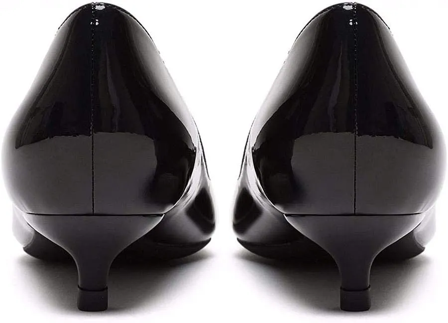 Lutalica W Women's Patent Leather Pointed Toe Basic Comfort Slip On Kitten Heel Dress Pumps Shoes