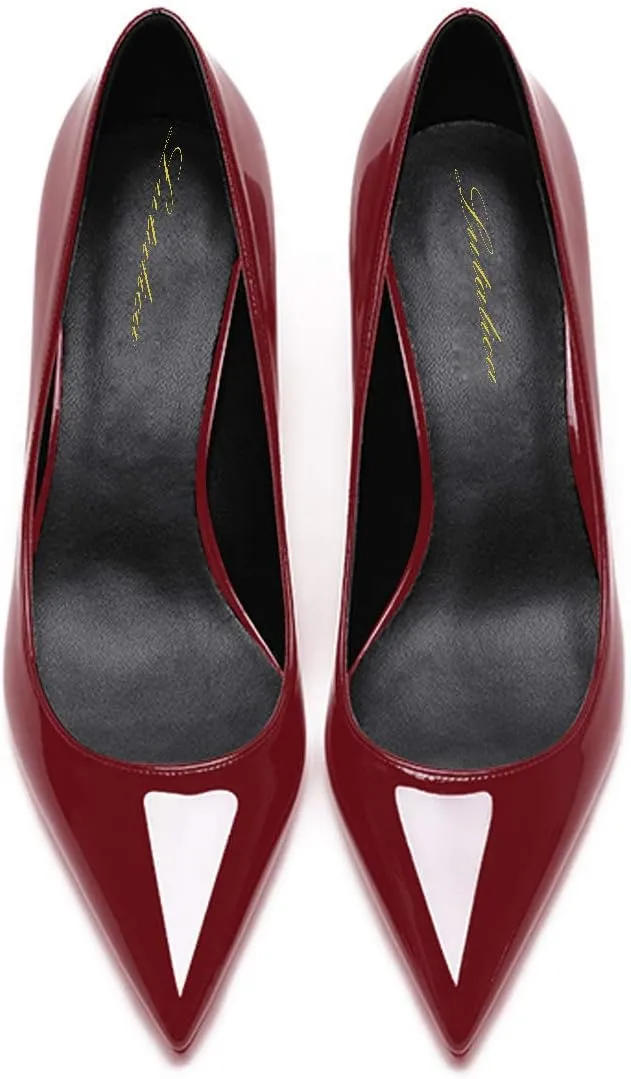 Lutalica W Women's Patent Leather Pointed Toe Basic Comfort Slip On Kitten Heel Dress Pumps Shoes