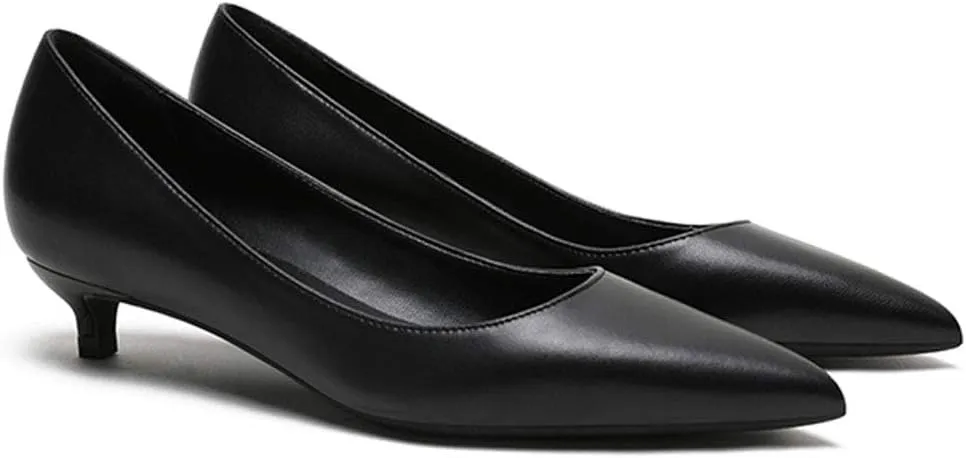 Lutalica W Women's Patent Leather Pointed Toe Basic Comfort Slip On Kitten Heel Dress Pumps Shoes