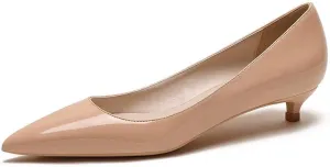 Lutalica W Women's Patent Leather Pointed Toe Basic Comfort Slip On Kitten Heel Dress Pumps Shoes