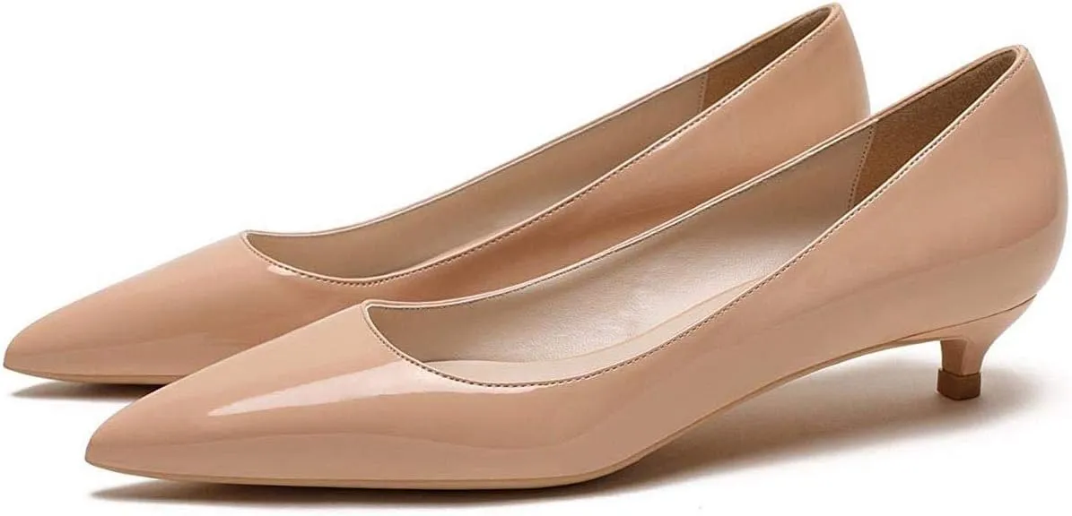 Lutalica W Women's Patent Leather Pointed Toe Basic Comfort Slip On Kitten Heel Dress Pumps Shoes