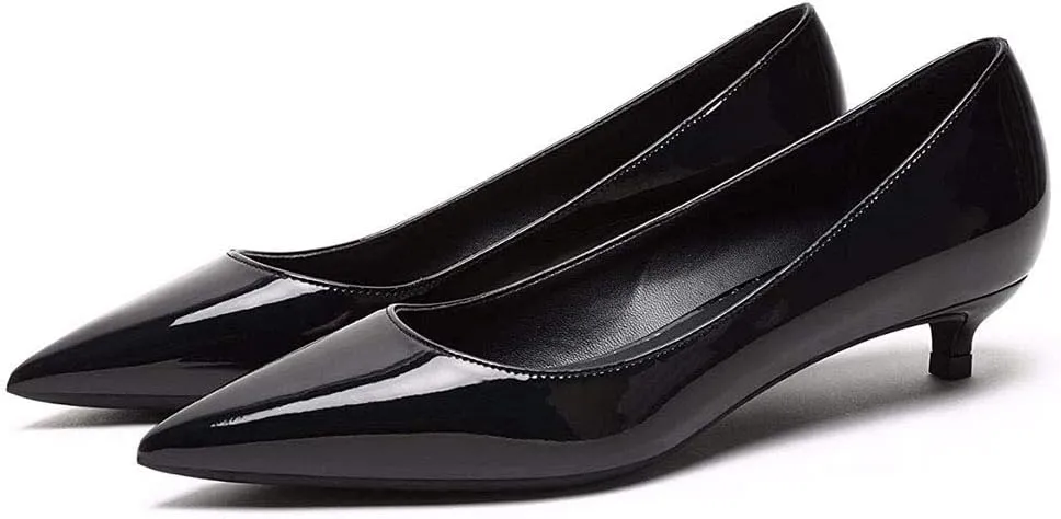 Lutalica W Women's Patent Leather Pointed Toe Basic Comfort Slip On Kitten Heel Dress Pumps Shoes