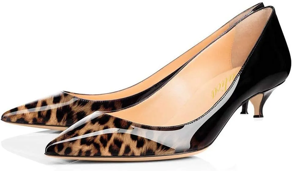 Lutalica W Women's Patent Leather Pointed Toe Basic Comfort Slip On Kitten Heel Dress Pumps Shoes