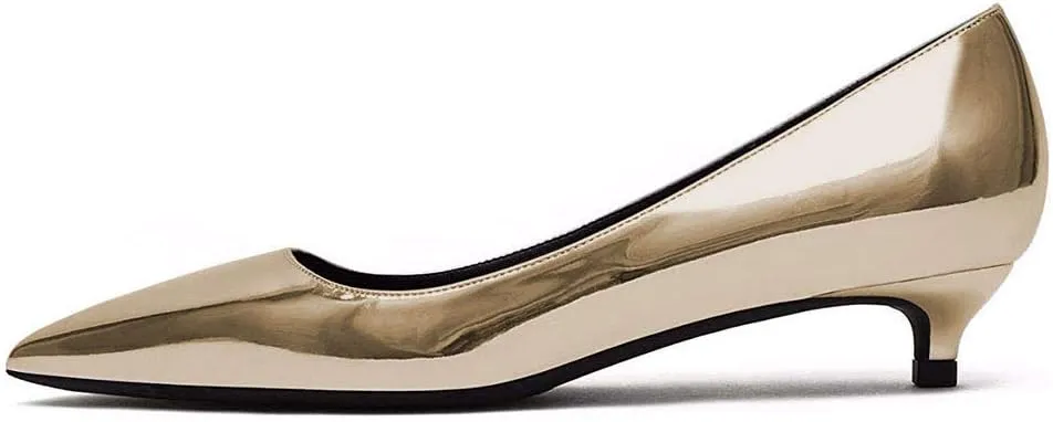 Lutalica W Women's Patent Leather Pointed Toe Basic Comfort Slip On Kitten Heel Dress Pumps Shoes