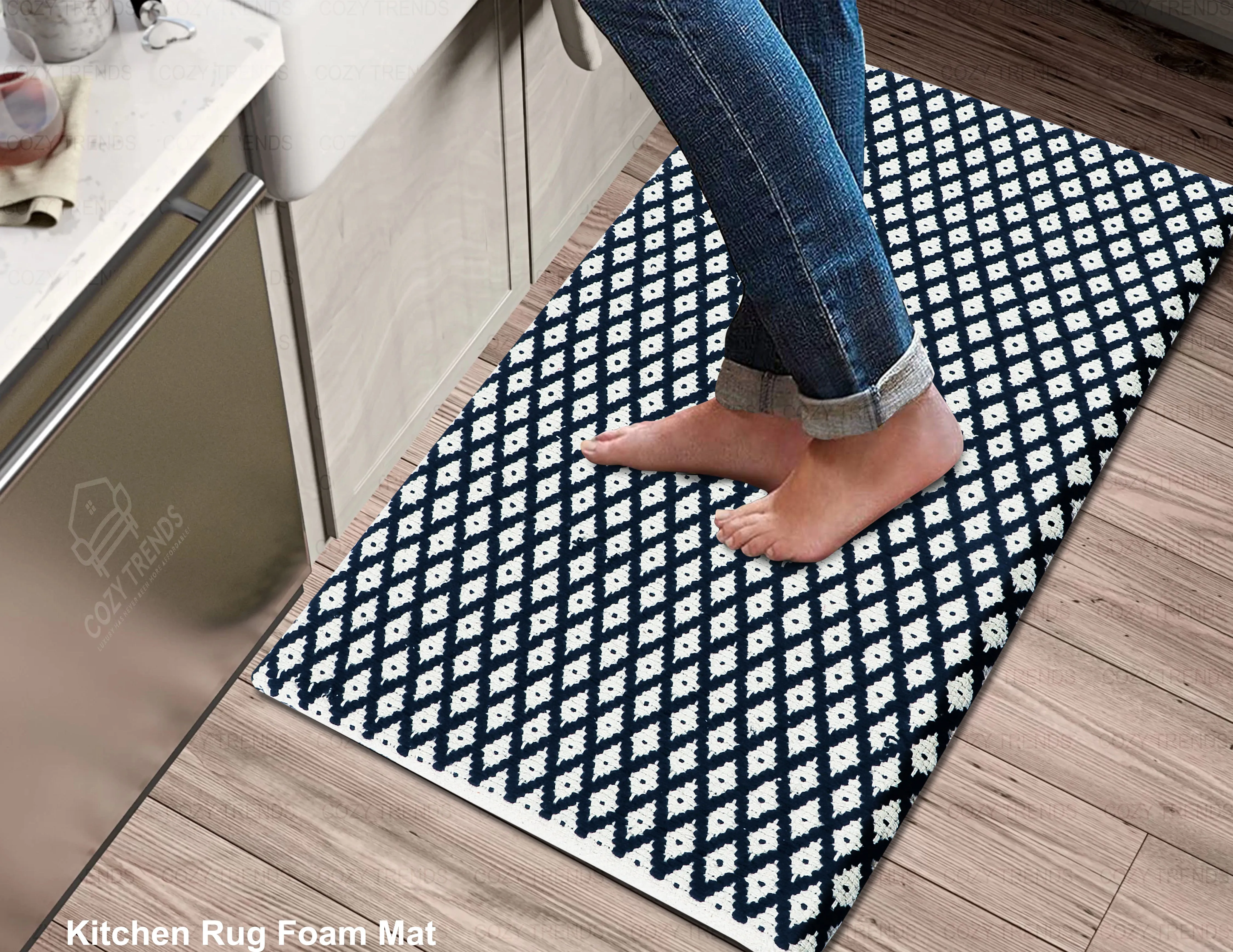 Luxurious Woven Cotton Cushioned Thiclk Kitchen Mat Rug - Anti-Fatigue, Anti-Skid - 18''x30''