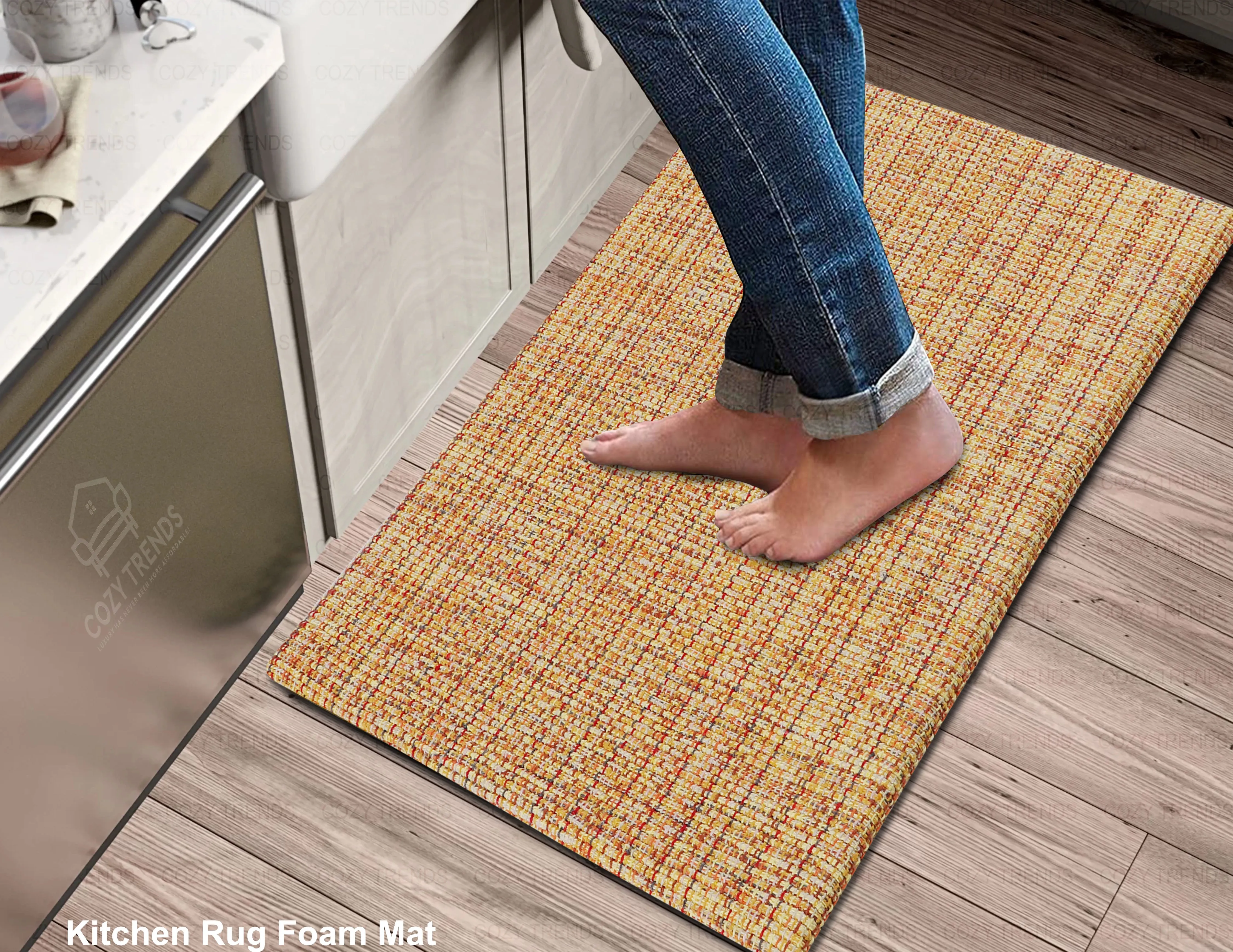 Luxurious Woven Cotton Cushioned Thiclk Kitchen Mat Rug - Anti-Fatigue, Anti-Skid - 18''x30''