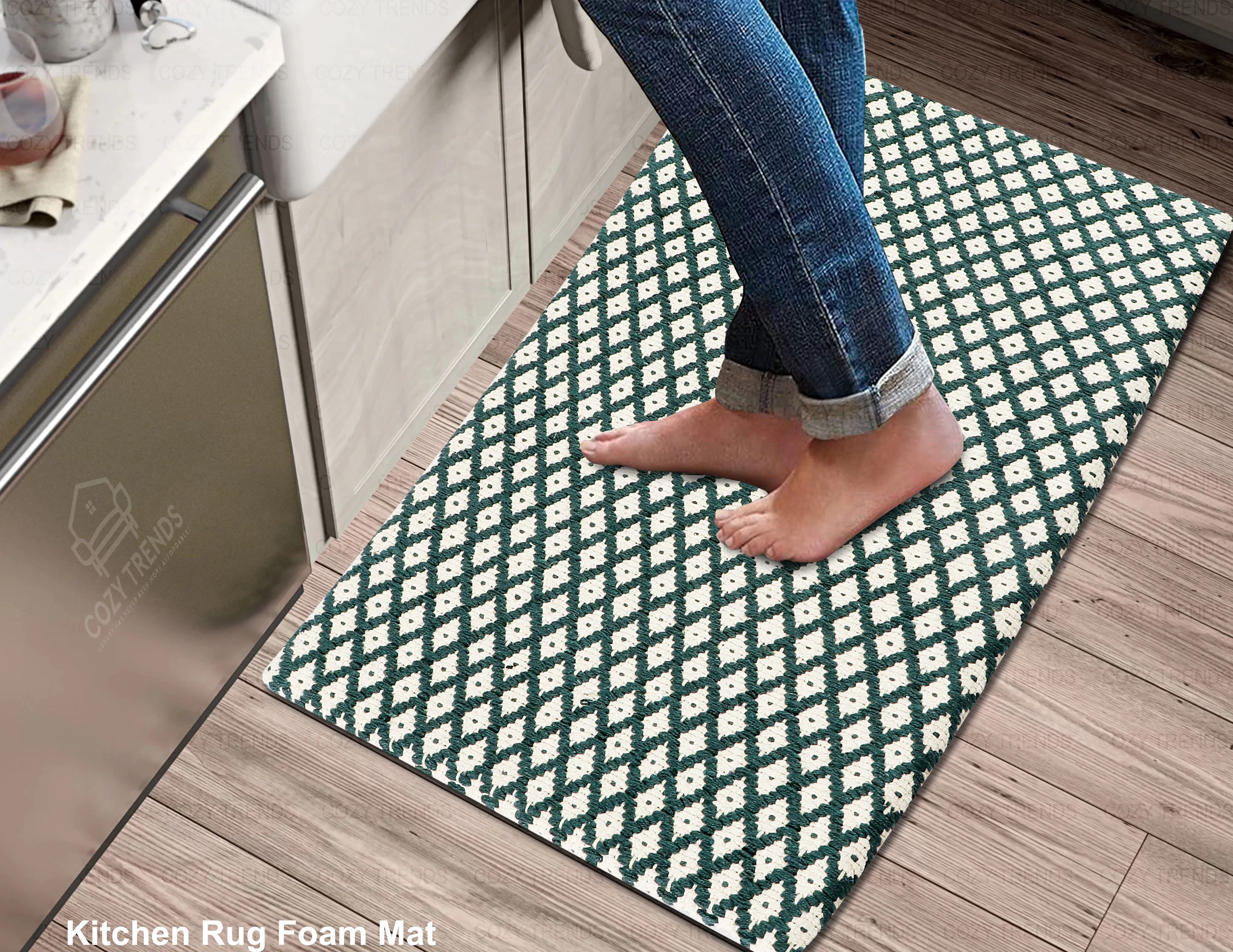 Luxurious Woven Cotton Cushioned Thiclk Kitchen Mat Rug - Anti-Fatigue, Anti-Skid - 18''x30''