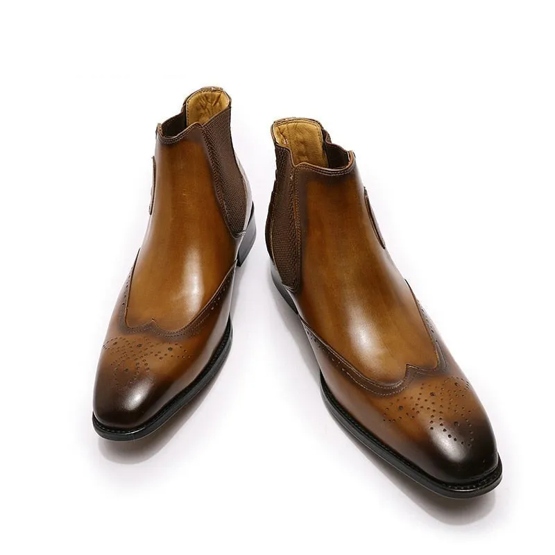 Luxury Buckle Strap Wingtip Men's Chelsea Boot