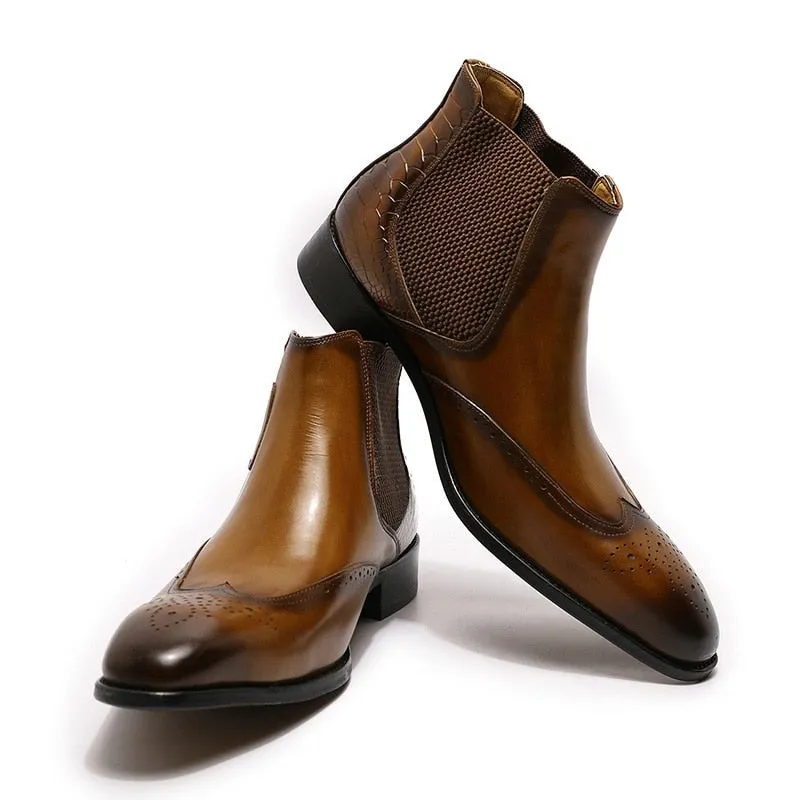 Luxury Buckle Strap Wingtip Men's Chelsea Boot